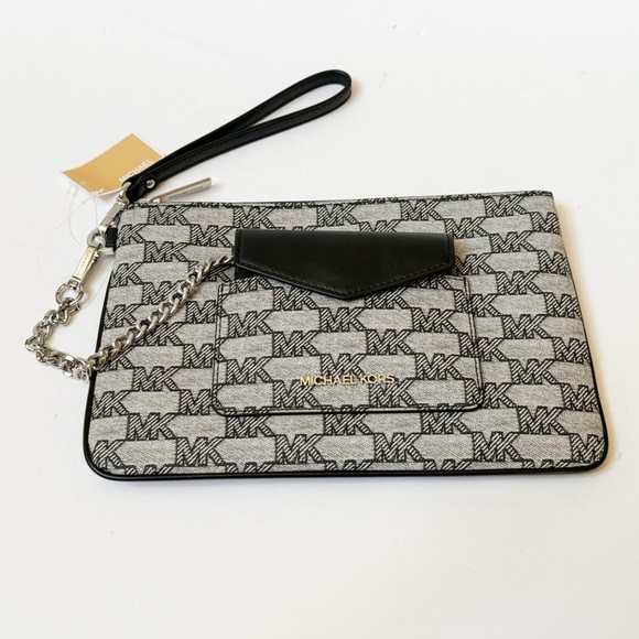 Michael Kors Jet Set Item Large 2 in 1 Card Case Wristlet Clutch MK Black Multi - Picture 9 of 13